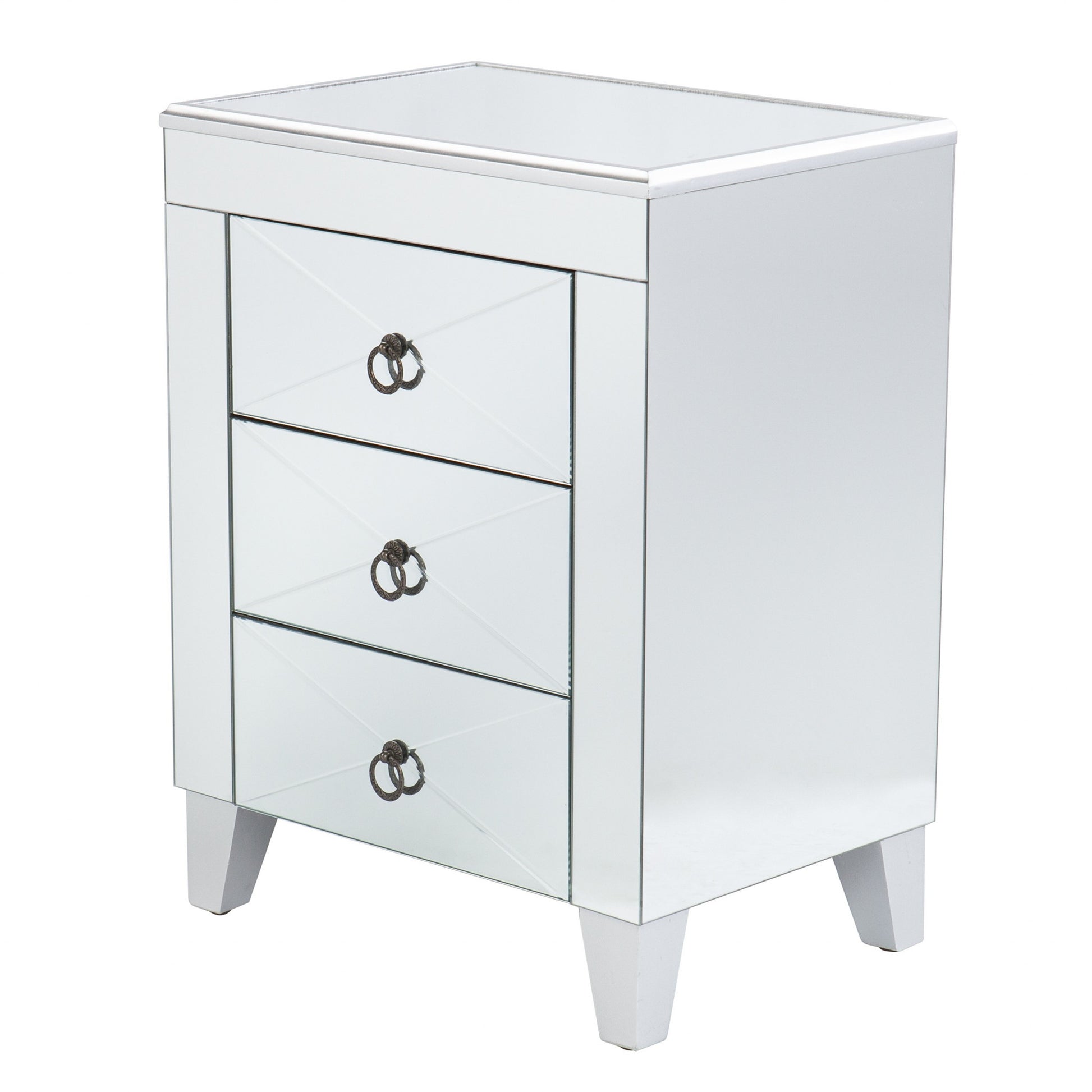 26" Silver Manufactured Wood And Iron Rectangular Mirrored End Table With Three Drawers And By Homeroots | End Tables | Modishstore - 4