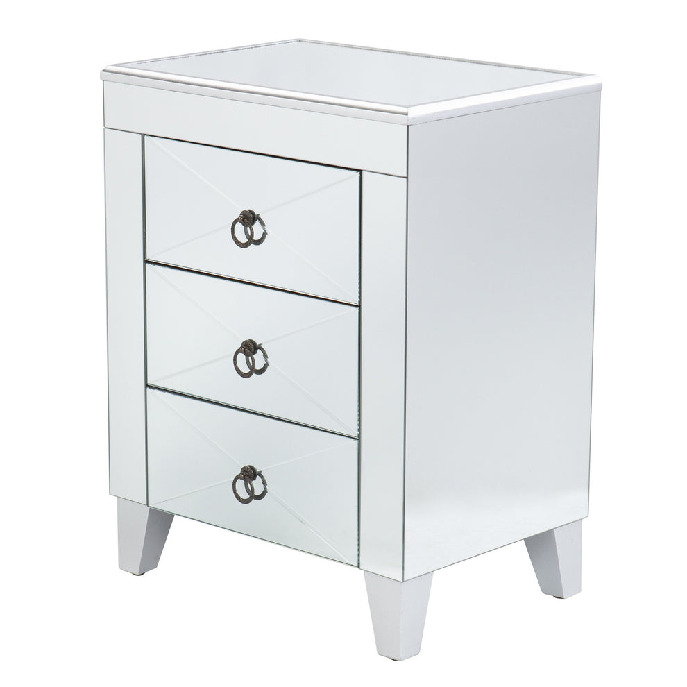 26" Silver Manufactured Wood And Iron Rectangular Mirrored End Table With Three Drawers And By Homeroots | End Tables | Modishstore - 4