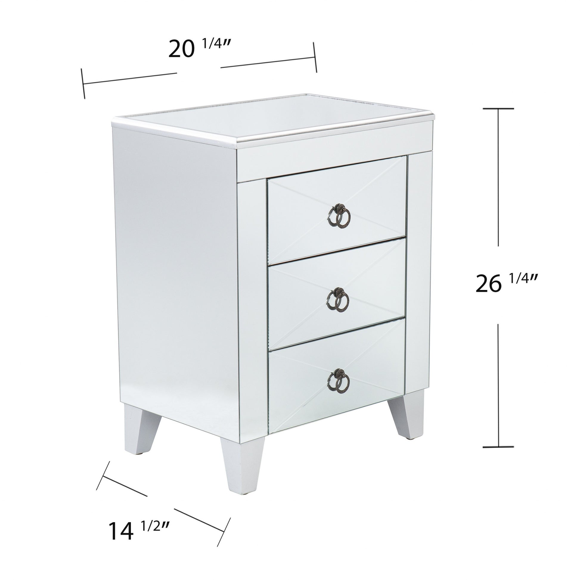 26" Silver Manufactured Wood And Iron Rectangular Mirrored End Table With Three Drawers And By Homeroots | End Tables | Modishstore - 9