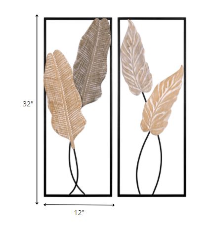 Two Piece Metal Leaves and Branch Wall Art By Homeroots | Wall Decor | Modishstore - 2