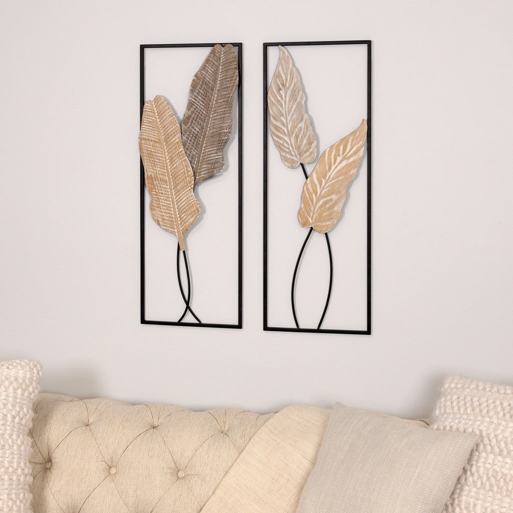Two Piece Metal Leaves and Branch Wall Art By Homeroots | Wall Decor | Modishstore - 5