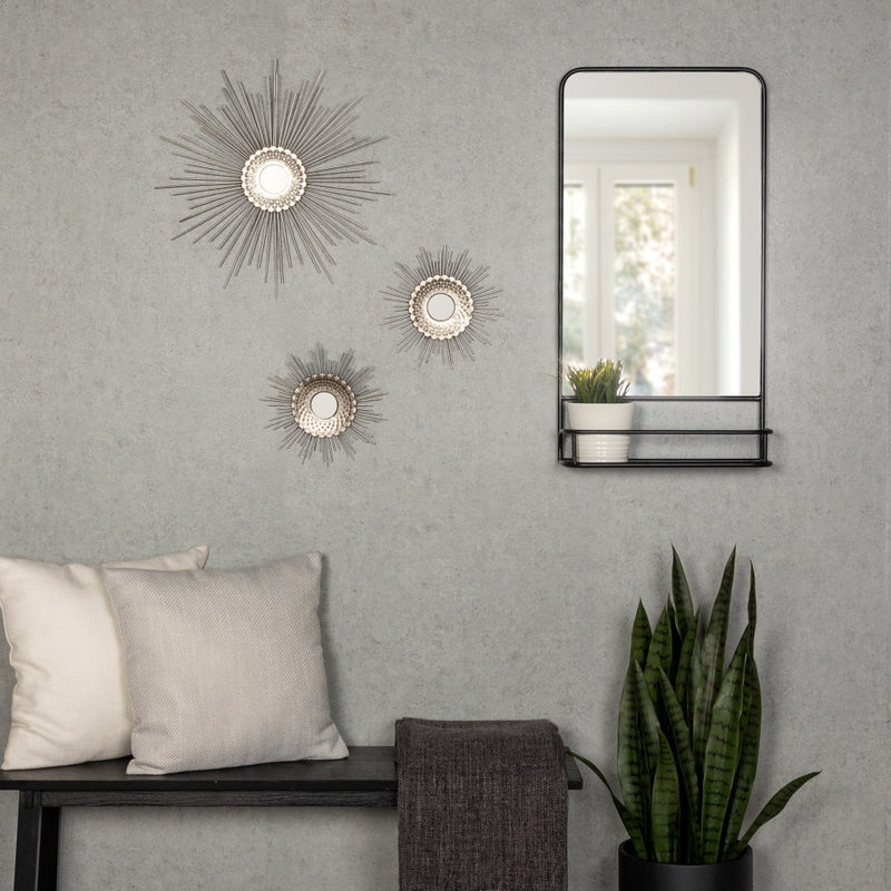 Black Rectangular Wall Mirror with Shelf By Homeroots | Wall Decor | Modishstore - 2