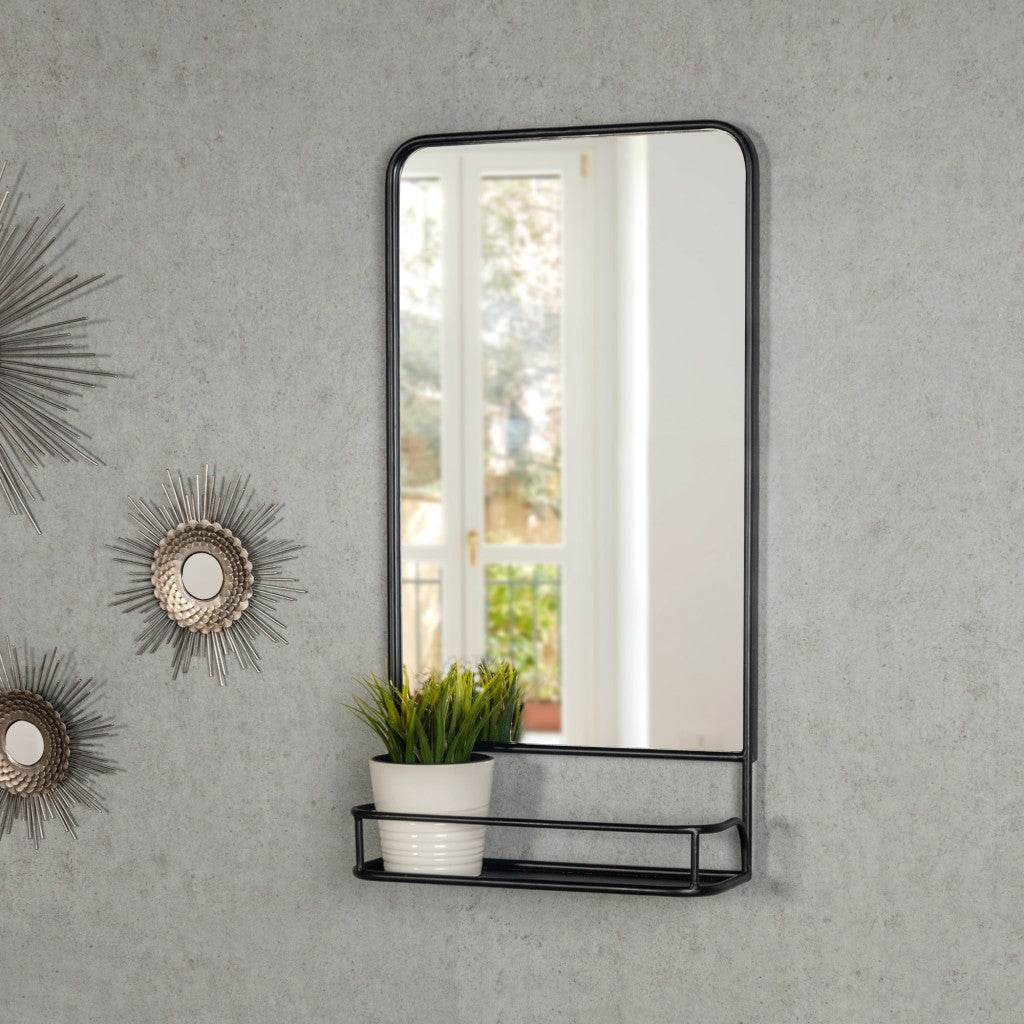 Black Rectangular Wall Mirror with Shelf By Homeroots | Wall Decor | Modishstore - 5