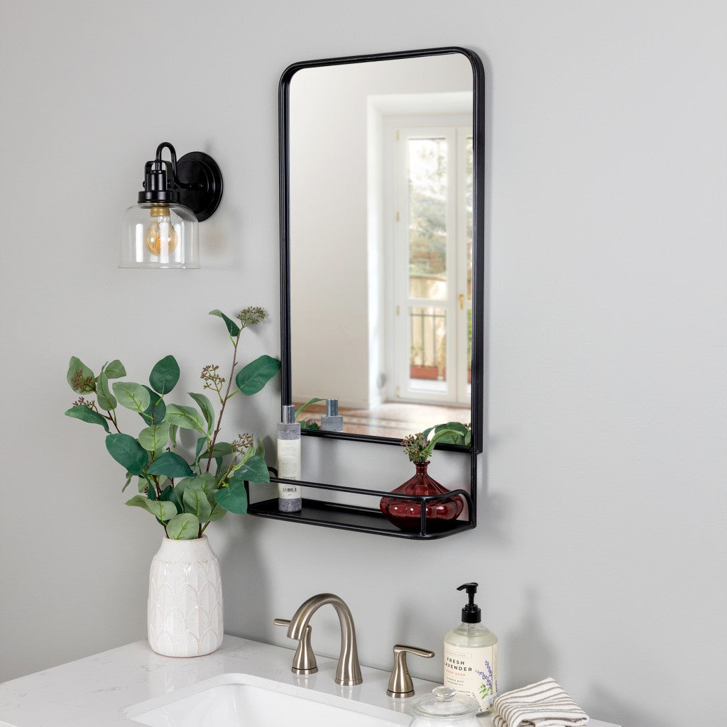 Black Rectangular Wall Mirror with Shelf By Homeroots | Wall Decor | Modishstore - 7