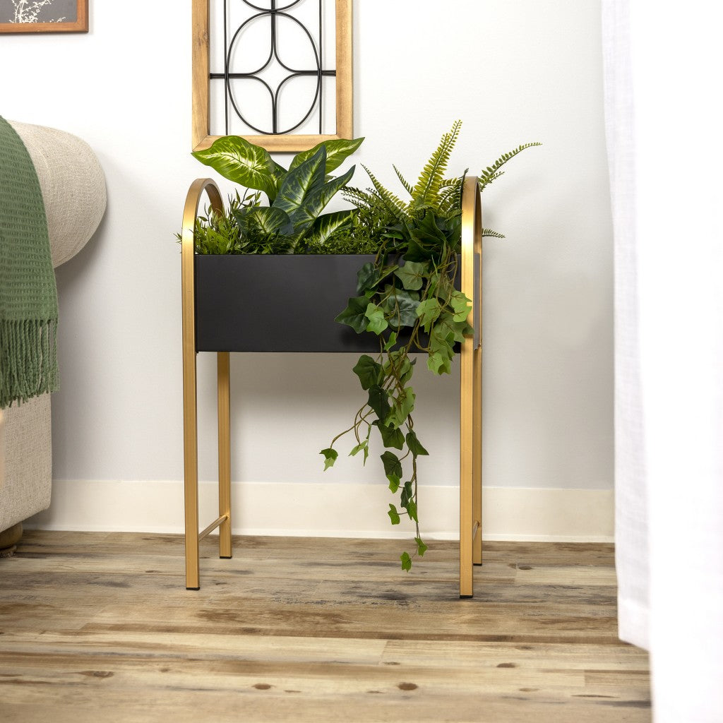 Gold and Black Metal Plant Stand By Homeroots | Planters, Troughs & Cachepots | Modishstore - 8