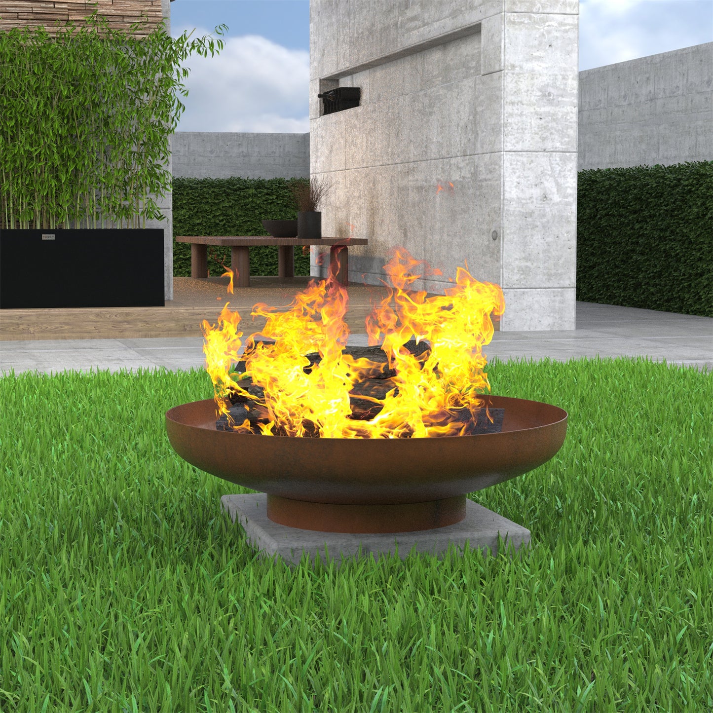 24' Minimalist Wood Burning Steel Firepit By Homeroots | FIRE PITS | Modishstore - 3