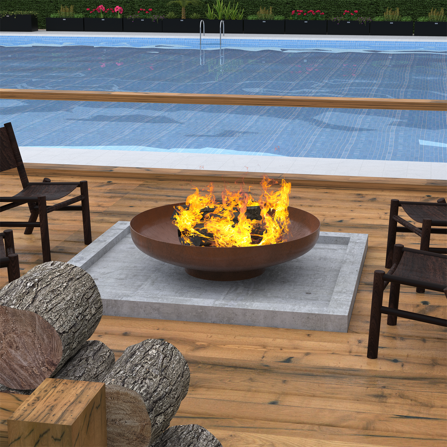 28' Minimalist Wood Burning Steel Firepit By Homeroots | FIRE PITS | Modishstore - 3