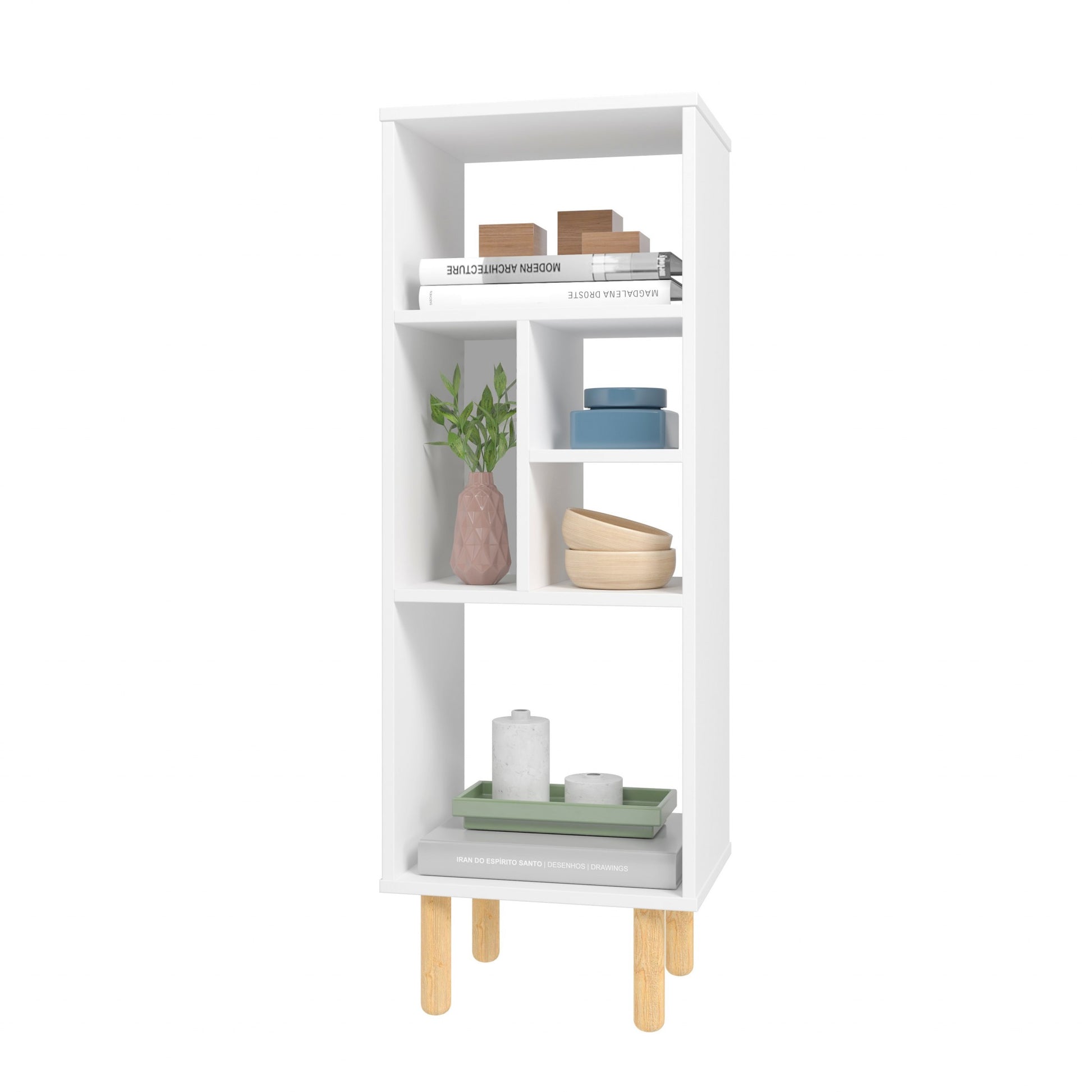 Iko 43" White Modern Abstract Open Shelving Unit By Homeroots | Shelves & Shelving Units | Modishstore - 3