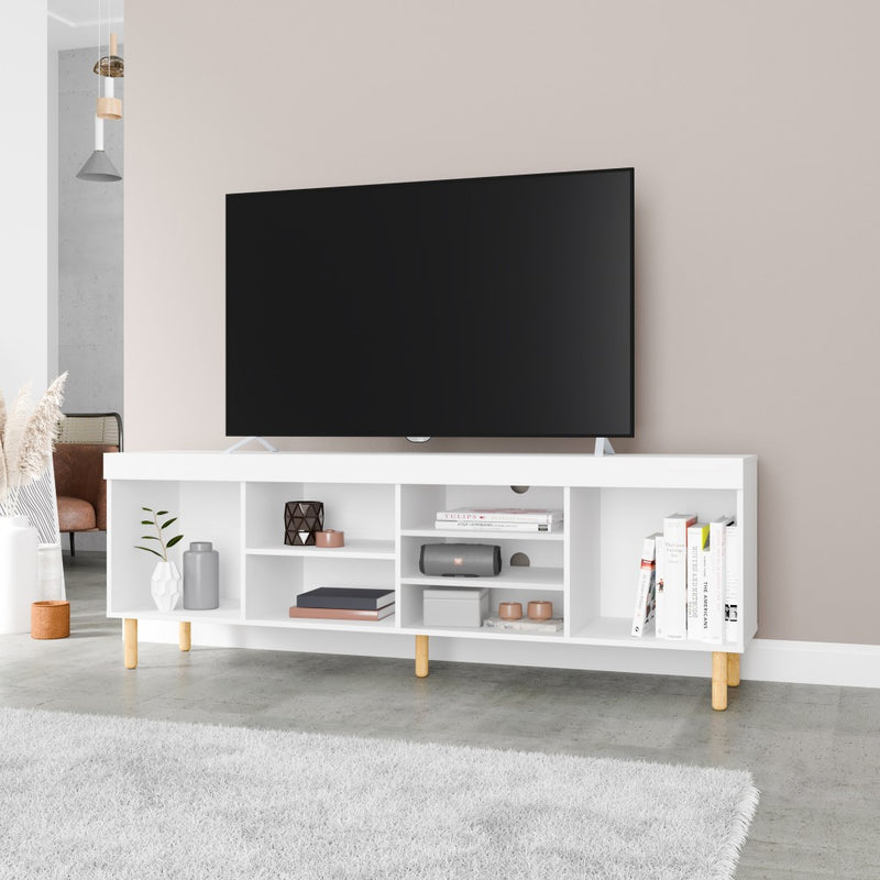 Iko White Modern TV Stand Open Cubbie Media Center By Homeroots | TV Stands | Modishstore