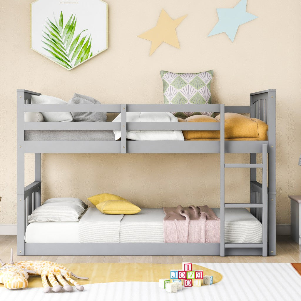 Gray Classic Twin Over Twin Bunk Bed With Ladder By Homeroots | Beds | Modishstore - 2