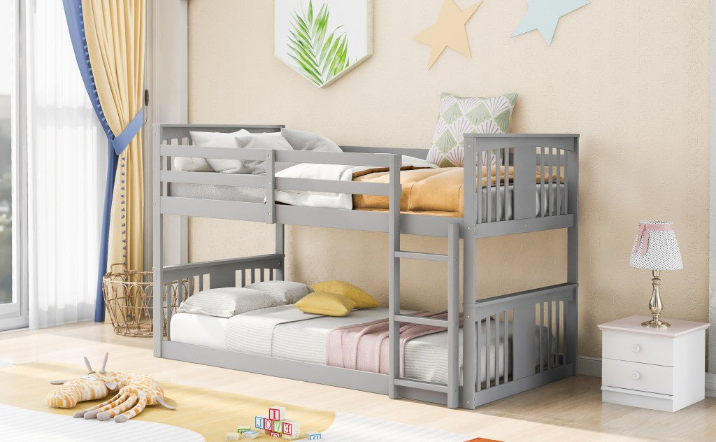 Gray Classic Twin Over Twin Bunk Bed With Ladder By Homeroots | Beds | Modishstore - 3