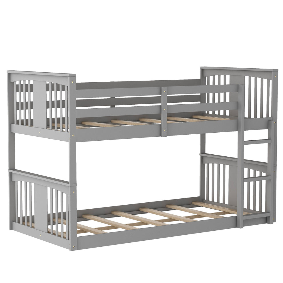 Gray Classic Twin Over Twin Bunk Bed With Ladder By Homeroots | Beds | Modishstore - 4