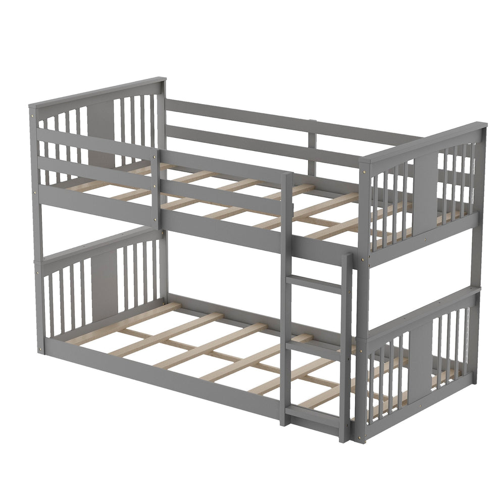 Gray Classic Twin Over Twin Bunk Bed With Ladder By Homeroots | Beds | Modishstore - 6