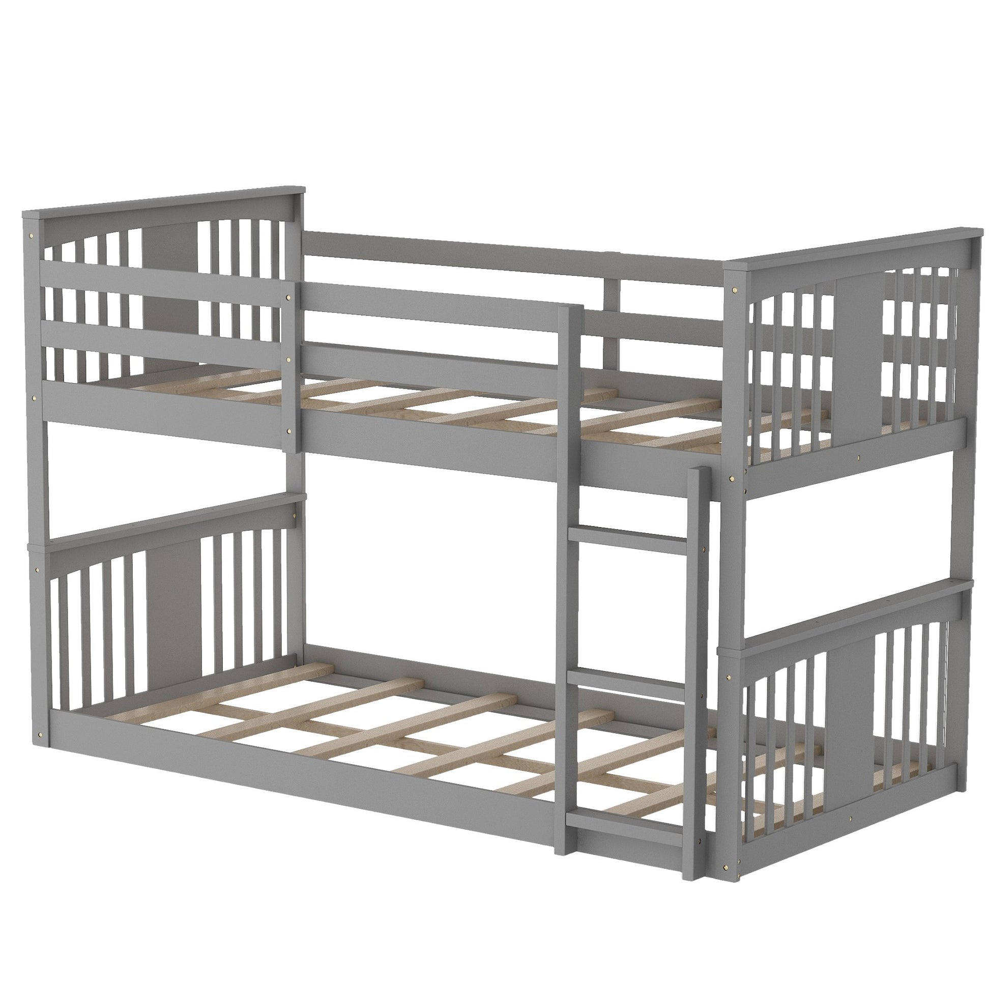 Gray Classic Twin Over Twin Bunk Bed With Ladder By Homeroots | Beds | Modishstore - 7