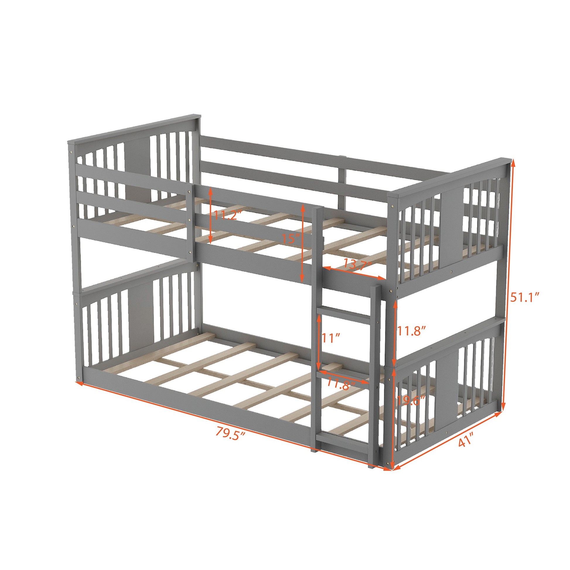 Gray Classic Twin Over Twin Bunk Bed With Ladder By Homeroots | Beds | Modishstore - 8