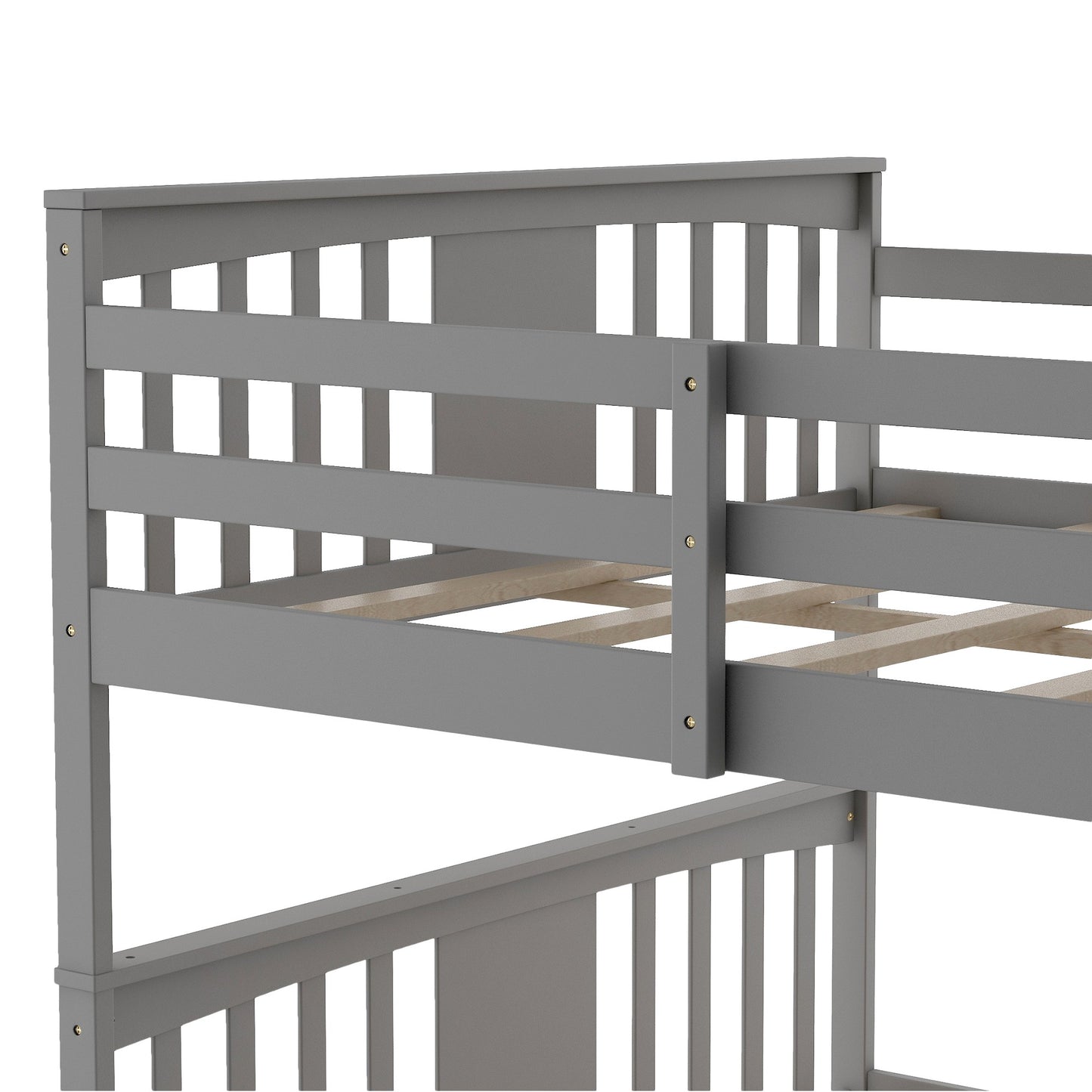 Gray Classic Twin Over Twin Bunk Bed With Ladder By Homeroots | Beds | Modishstore - 9