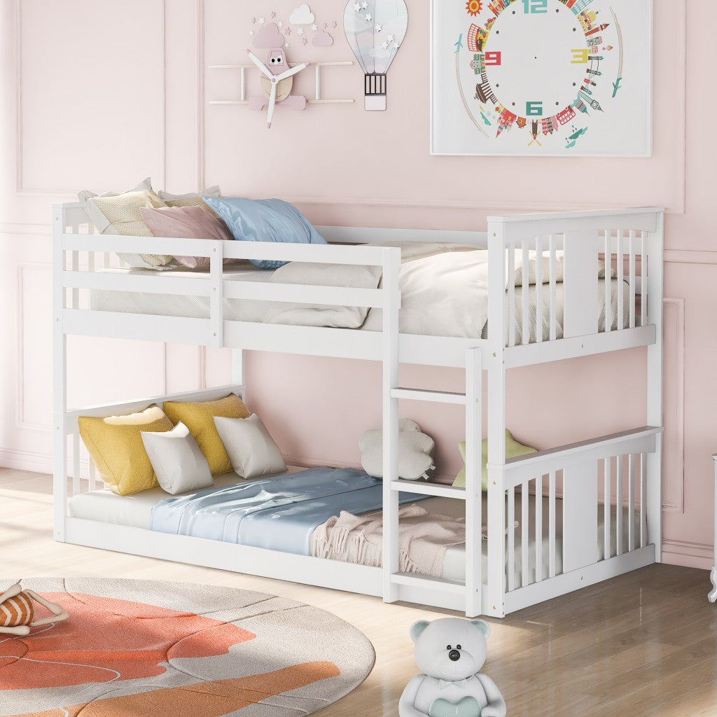 White Classic Twin Over Twin Bunk Bed With Ladder By Homeroots | Beds | Modishstore