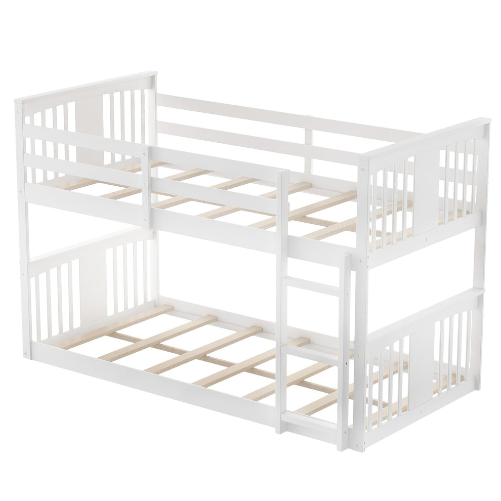White Classic Twin Over Twin Bunk Bed With Ladder By Homeroots | Beds | Modishstore - 4