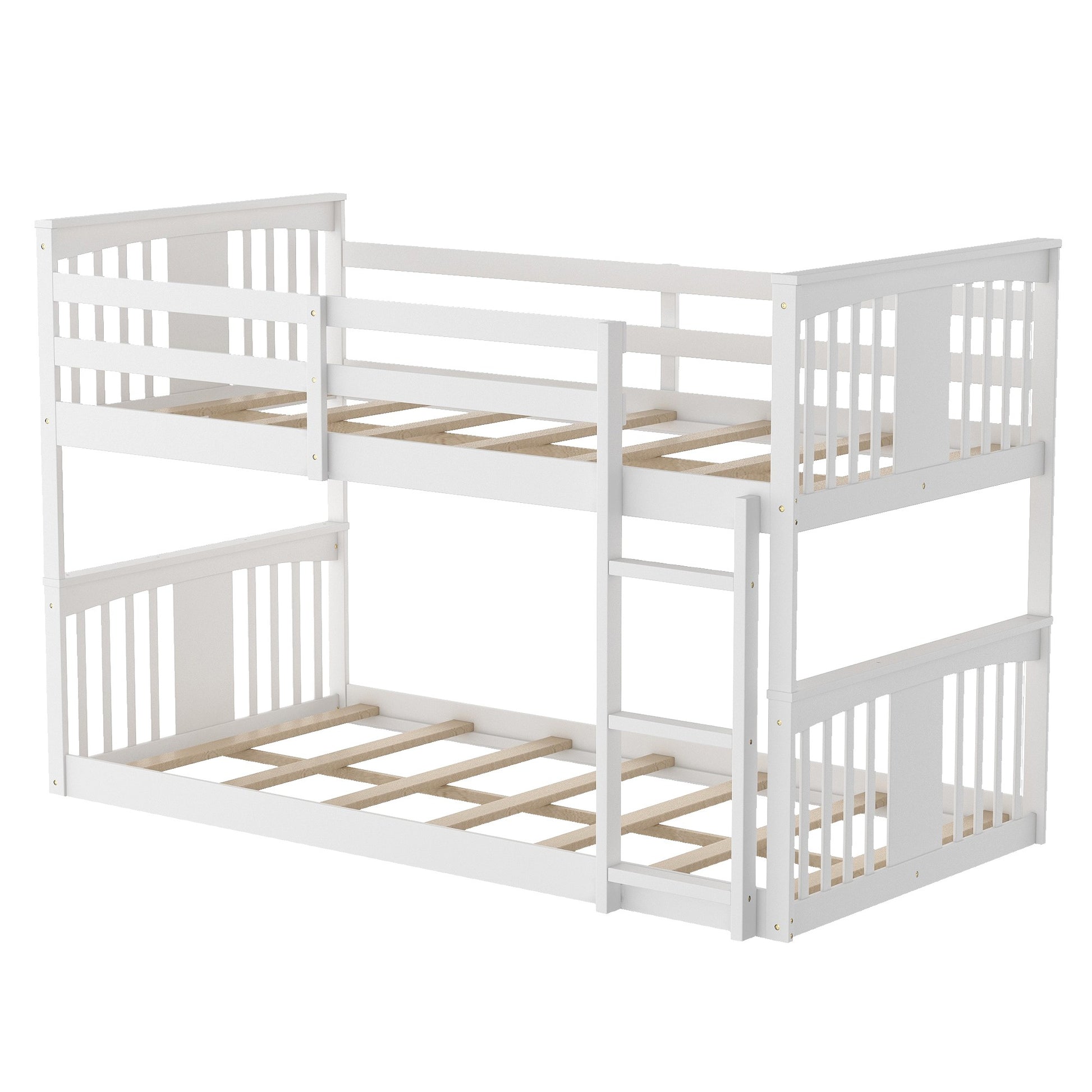 White Classic Twin Over Twin Bunk Bed With Ladder By Homeroots | Beds | Modishstore - 5
