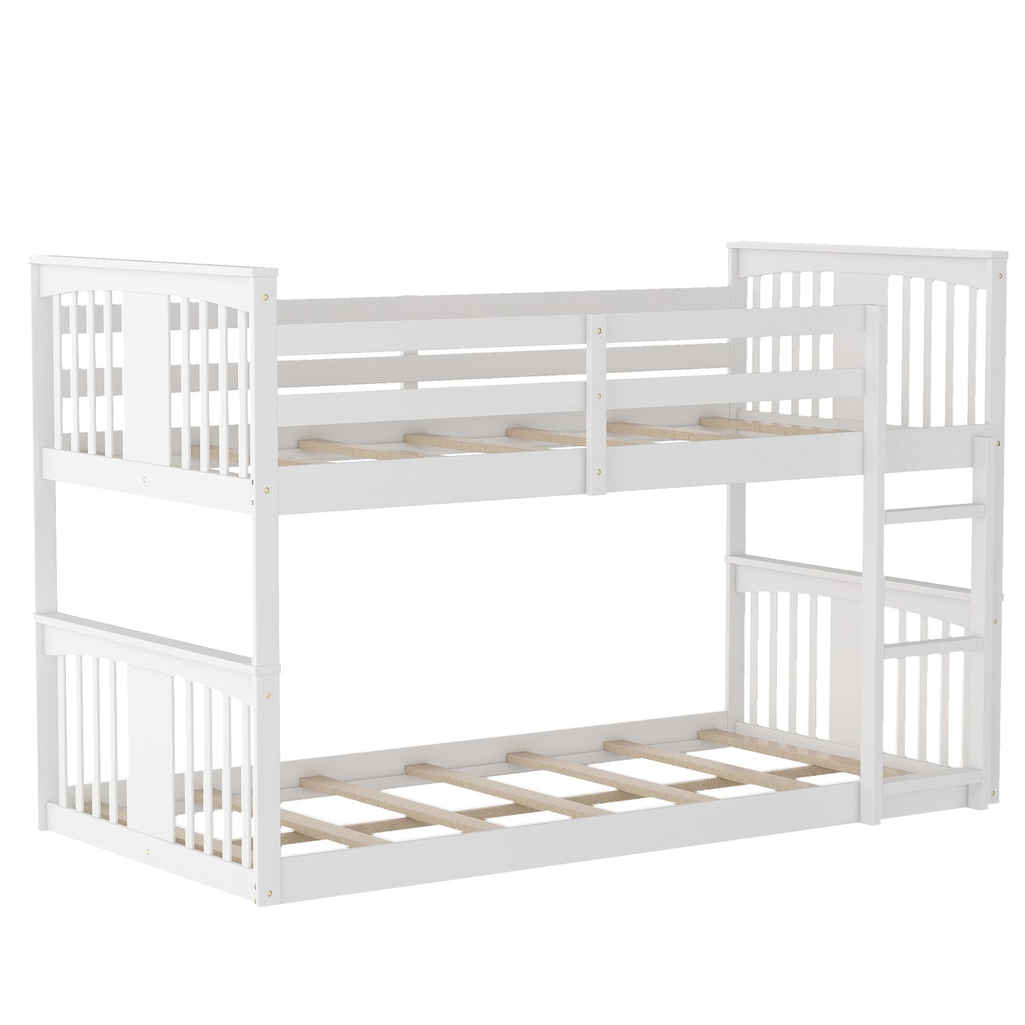 White Classic Twin Over Twin Bunk Bed With Ladder By Homeroots | Beds | Modishstore - 6