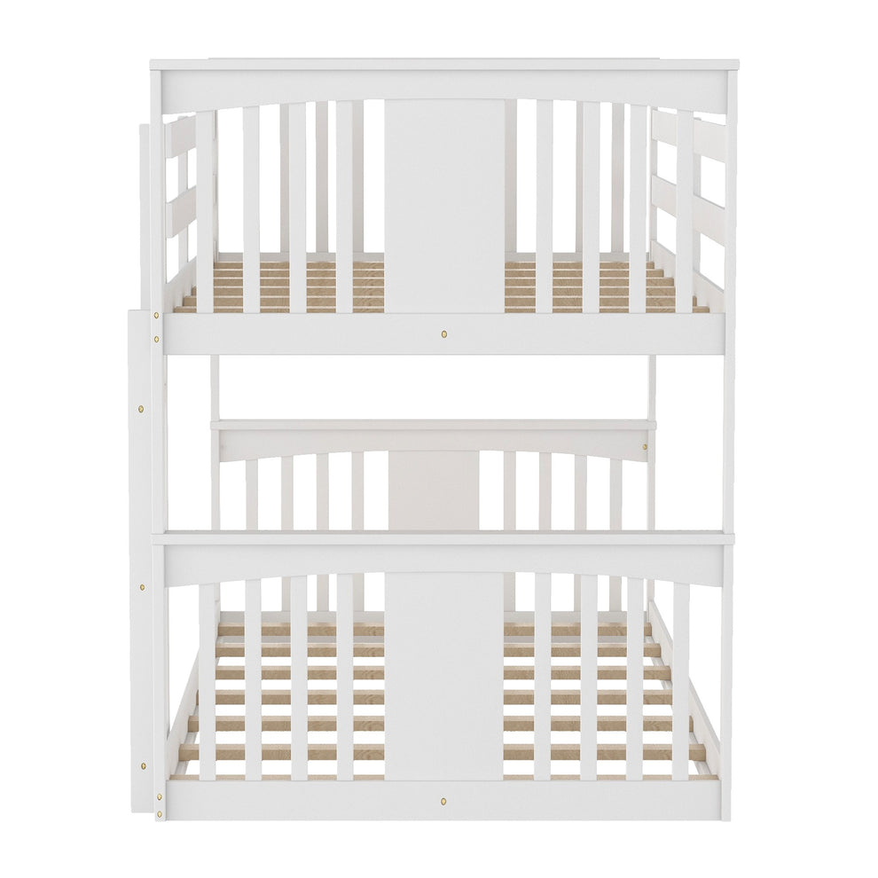 White Classic Twin Over Twin Bunk Bed With Ladder By Homeroots | Beds | Modishstore - 7