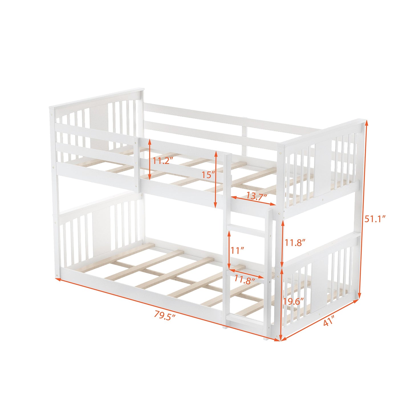 White Classic Twin Over Twin Bunk Bed With Ladder By Homeroots | Beds | Modishstore - 8