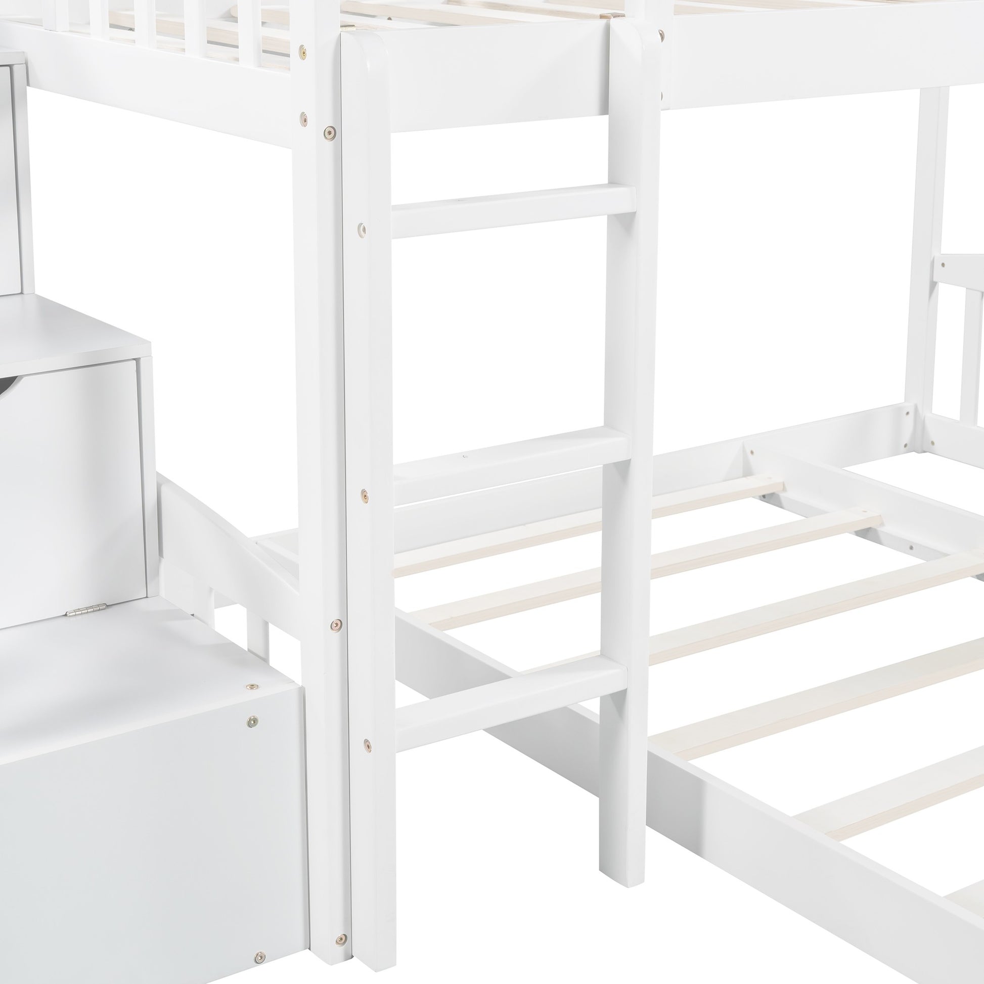 White Twin Over Twin Perpendicular Bunk Bed With Storage Stairs And Slide By Homeroots | Beds | Modishstore - 7
