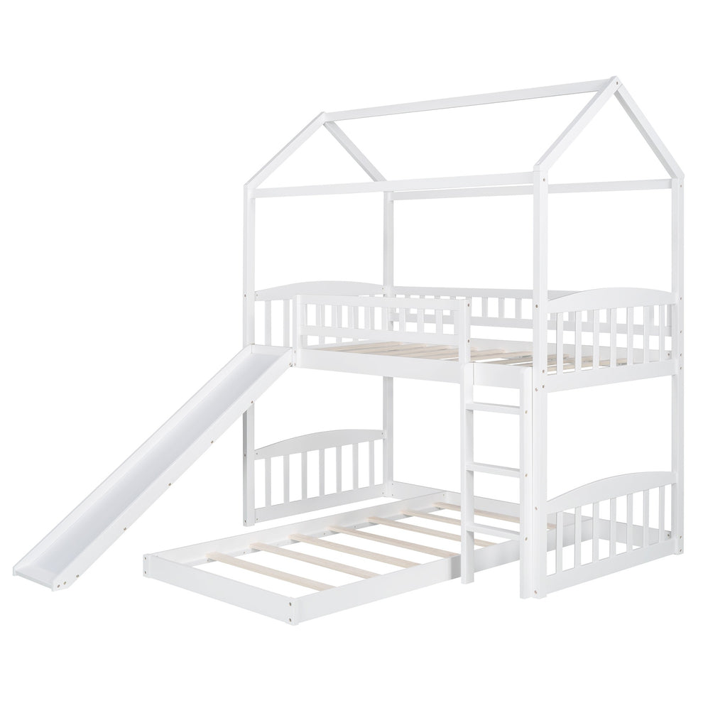 White Playhouse Frame Full Over Full Perpendicular Bunk Bed With Slide By Homeroots | Beds | Modishstore - 3