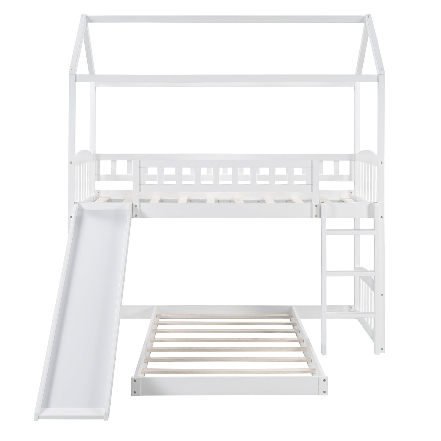 White Playhouse Frame Full Over Full Perpendicular Bunk Bed With Slide By Homeroots | Beds | Modishstore - 5