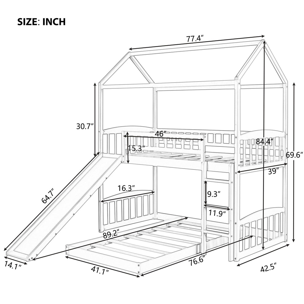White Playhouse Frame Full Over Full Perpendicular Bunk Bed With Slide By Homeroots | Beds | Modishstore - 6