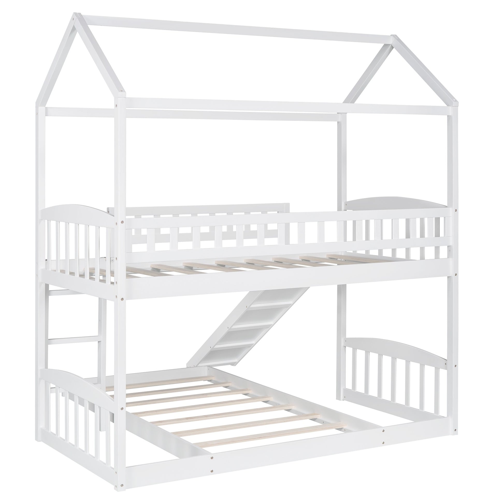 White Playhouse Frame Full Over Full Perpendicular Bunk Bed With Slide By Homeroots | Beds | Modishstore - 8