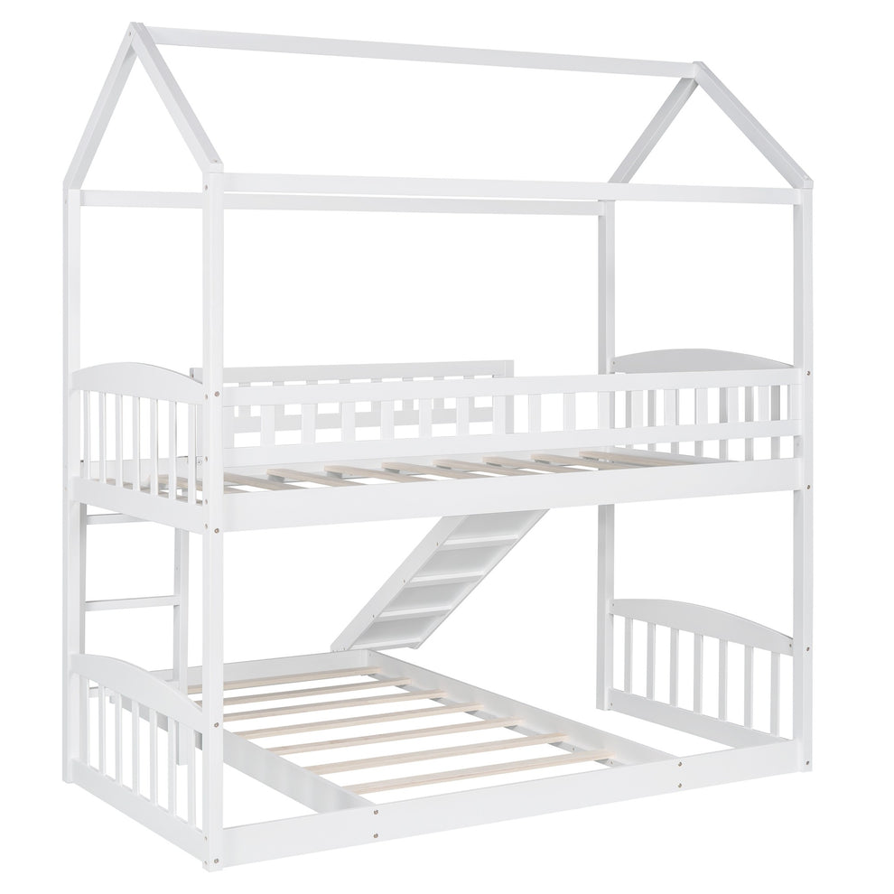 White Playhouse Frame Full Over Full Perpendicular Bunk Bed With Slide By Homeroots | Beds | Modishstore - 8