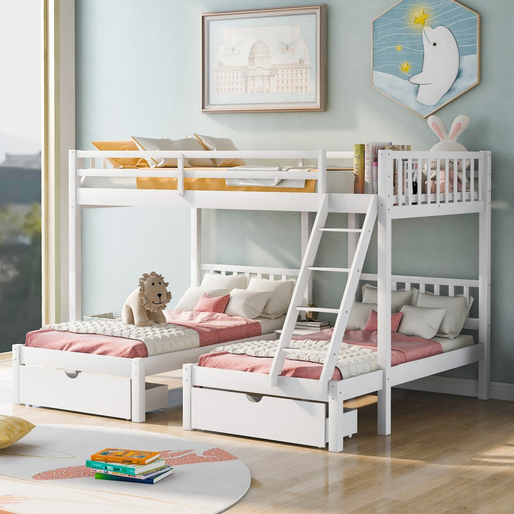 White Full Over Double Twin Triple Bunk Beds With Drawers By Homeroots | Beds | Modishstore