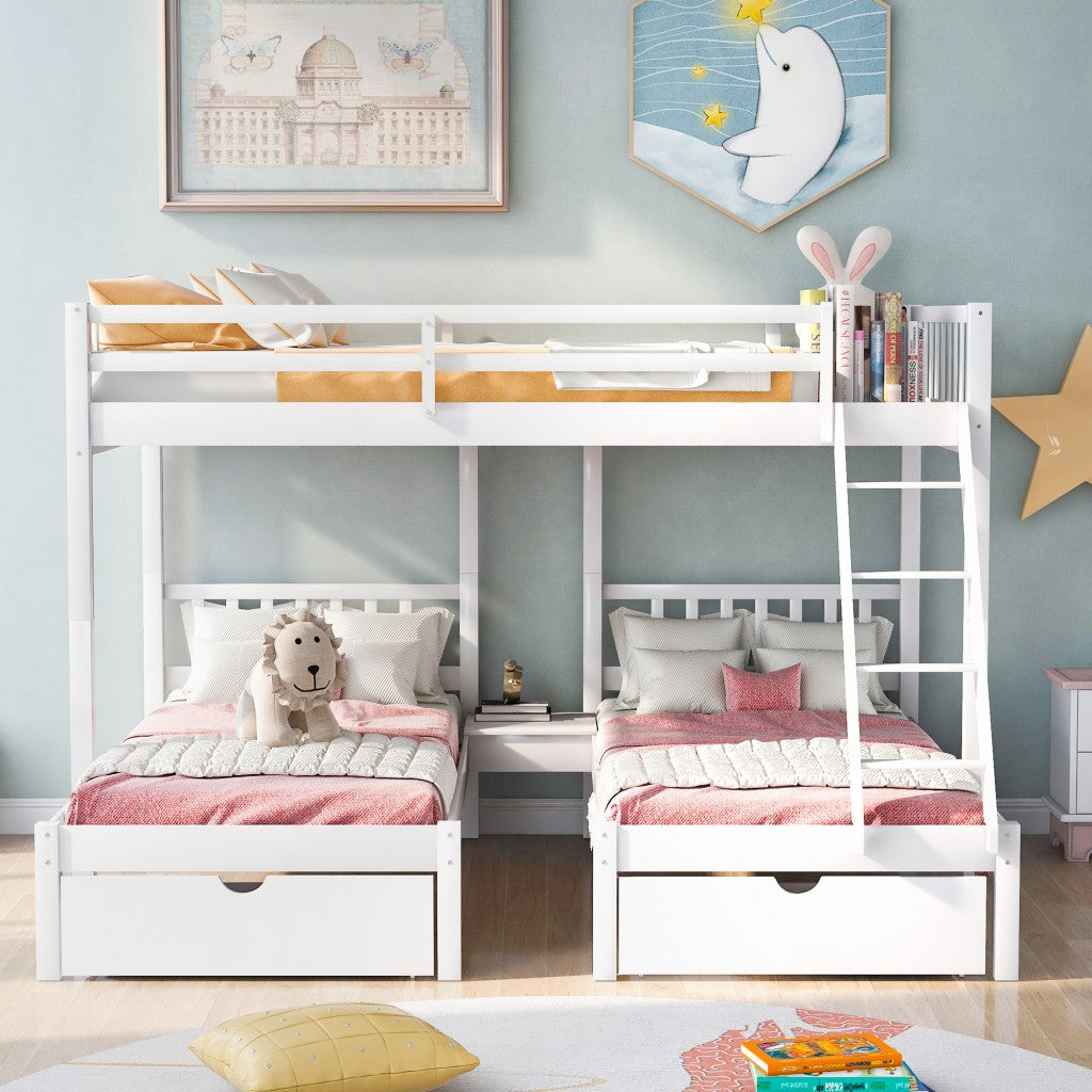 White Full Over Double Twin Triple Bunk Beds With Drawers By Homeroots | Beds | Modishstore - 2
