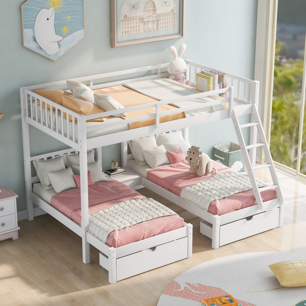 White Full Over Double Twin Triple Bunk Beds With Drawers By Homeroots | Beds | Modishstore - 3