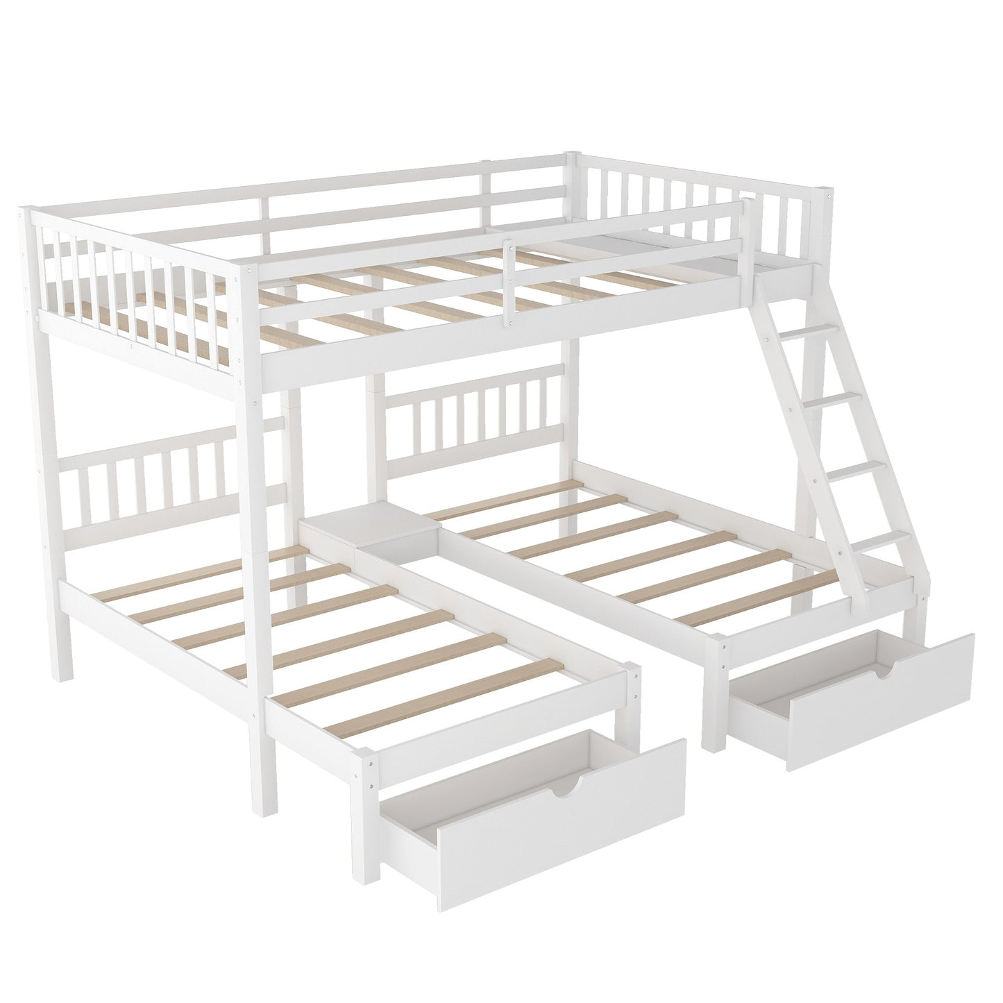 White Full Over Double Twin Triple Bunk Beds With Drawers By Homeroots | Beds | Modishstore - 5