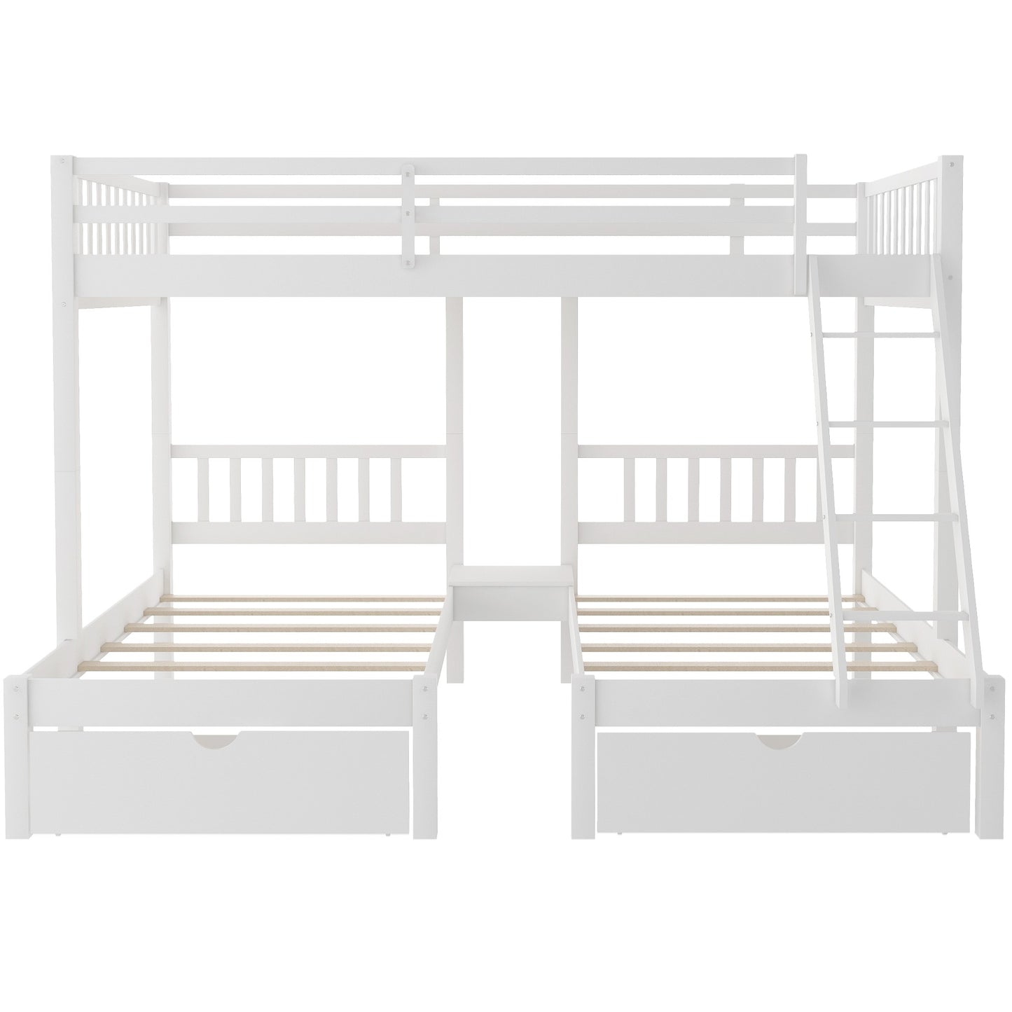 White Full Over Double Twin Triple Bunk Beds With Drawers By Homeroots | Beds | Modishstore - 6