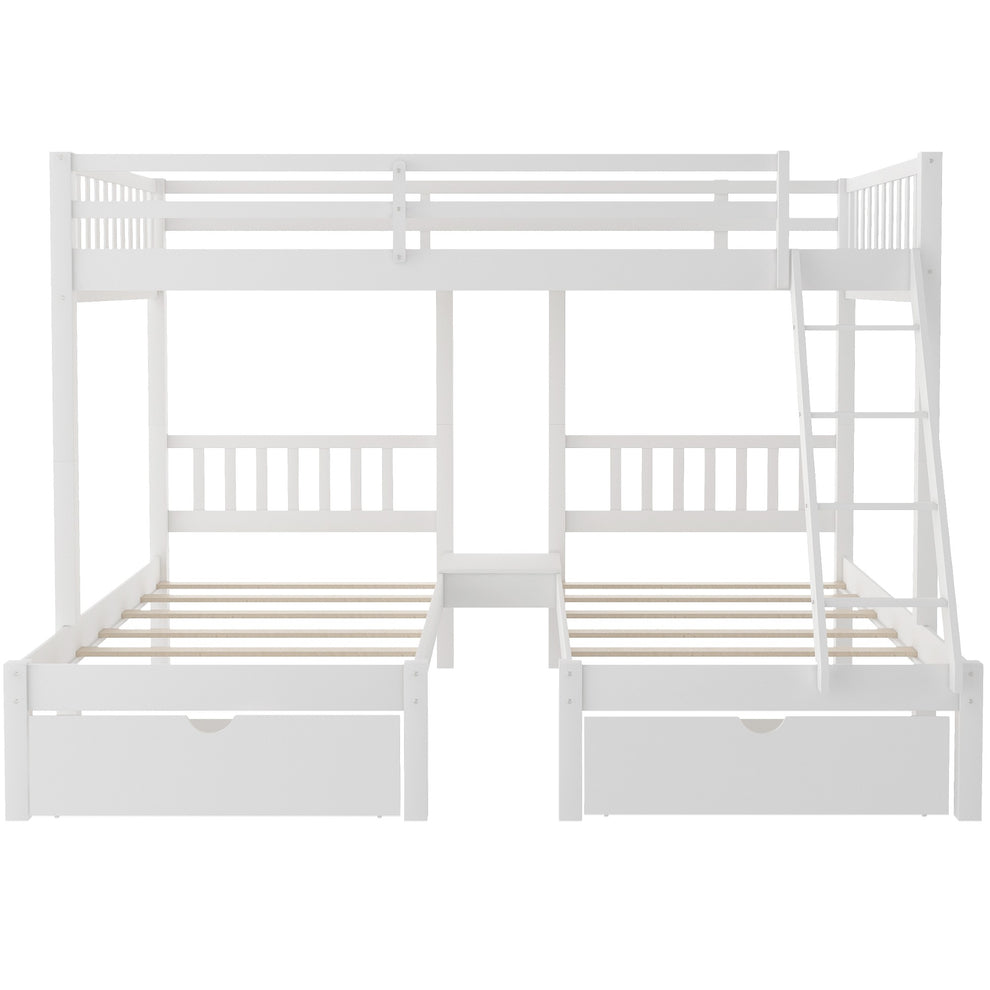 White Full Over Double Twin Triple Bunk Beds With Drawers By Homeroots | Beds | Modishstore - 6