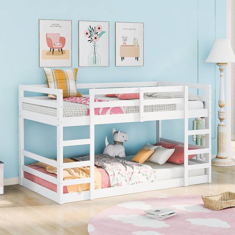Pastel White Twin Over Twin Dual Ladder Bunk Bed By Homeroots | Beds | Modishstore