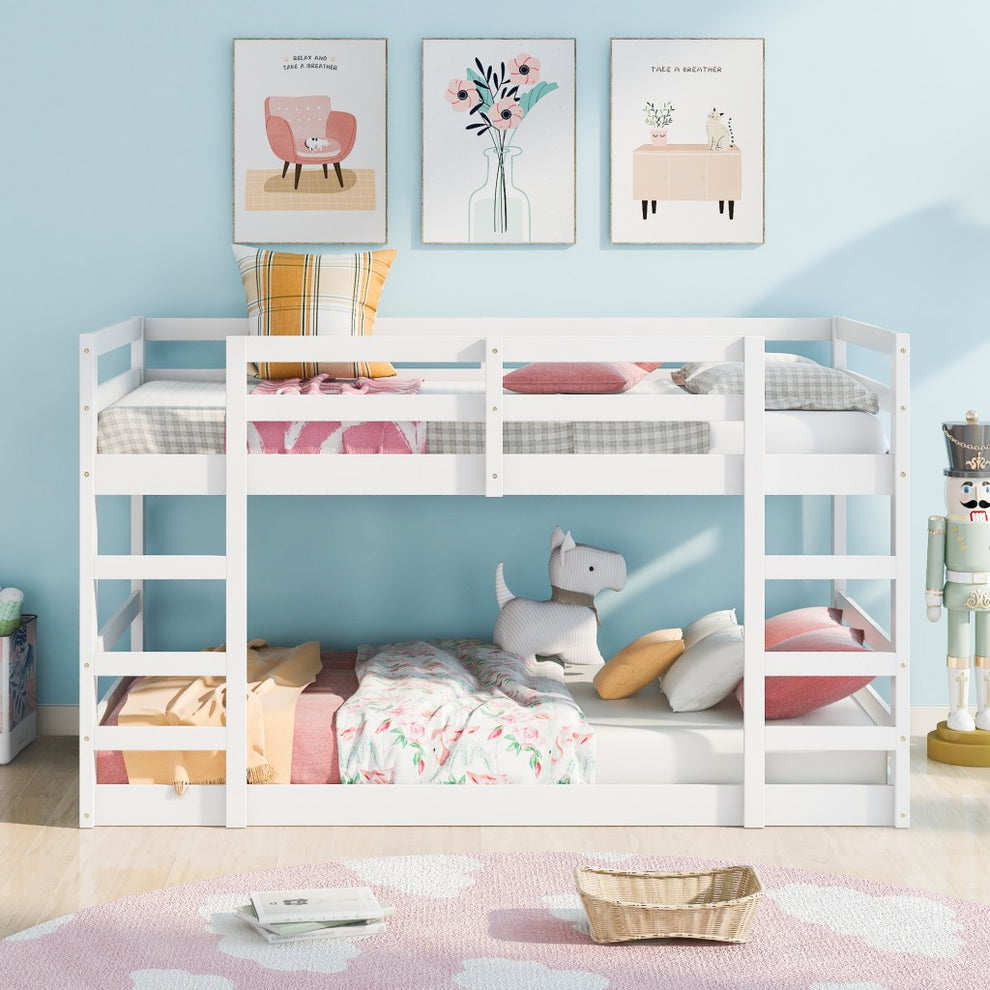 Pastel White Twin Over Twin Dual Ladder Bunk Bed By Homeroots | Beds | Modishstore - 2