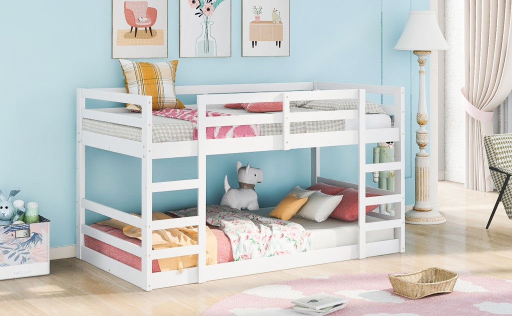 Pastel White Twin Over Twin Dual Ladder Bunk Bed By Homeroots | Beds | Modishstore - 3