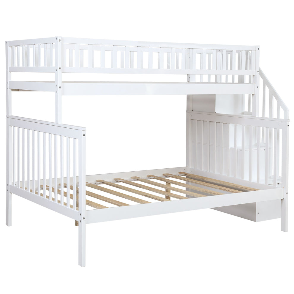 White Twin Over Full Farmhouse Style Bunk Bed With Staircase By Homeroots | Beds | Modishstore - 5
