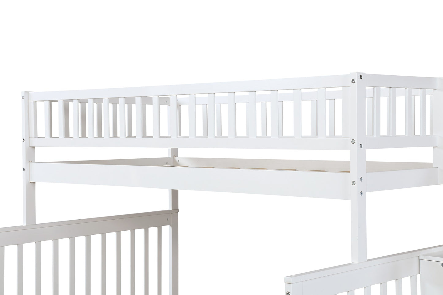 White Twin Over Full Farmhouse Style Bunk Bed With Staircase By Homeroots | Beds | Modishstore - 7