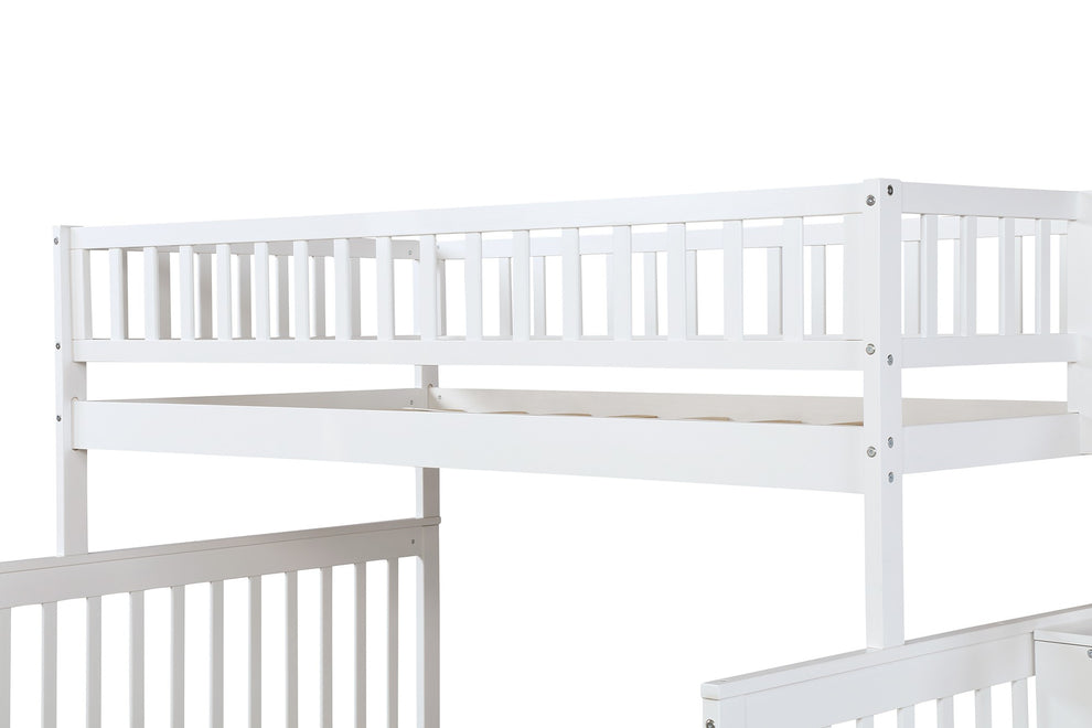 White Twin Over Full Farmhouse Style Bunk Bed With Staircase By Homeroots | Beds | Modishstore - 7