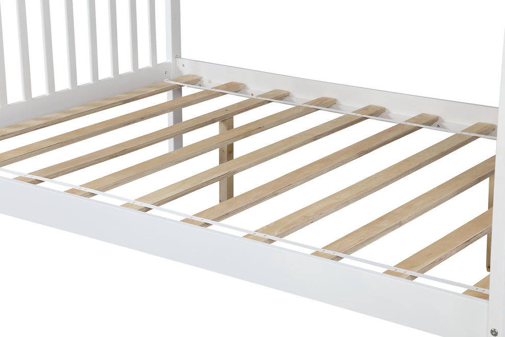 White Twin Over Full Farmhouse Style Bunk Bed With Staircase By Homeroots | Beds | Modishstore - 8