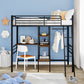 Black Twin Size Metal Loft Bed With Built In Wooden Shelves And Desk By Homeroots | Beds | Modishstore - 2
