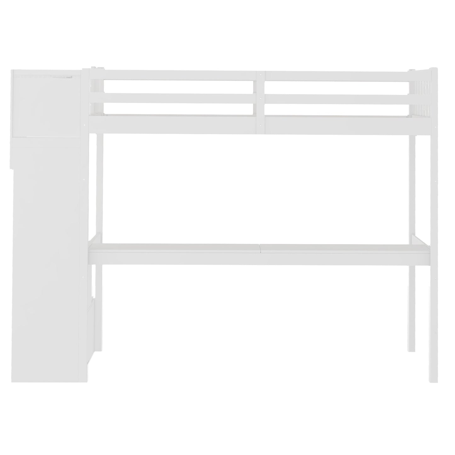 White Twin Size Loft Bed With Built In Desk And Stairway By Homeroots | Beds | Modishstore - 8