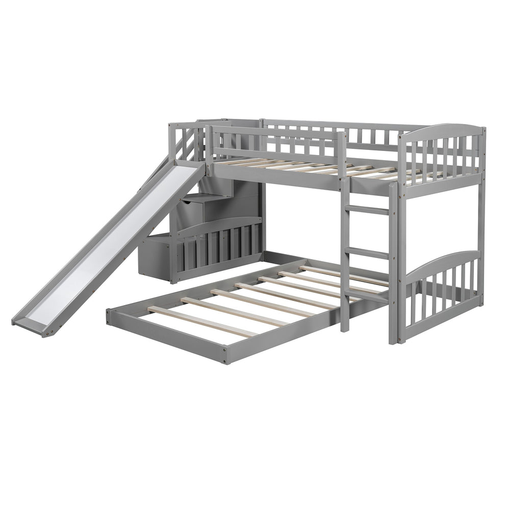 Gray Twin Over Twin Perpendicular Bunk Bed With Storage Stairs And Slide By Homeroots | Beds | Modishstore - 8