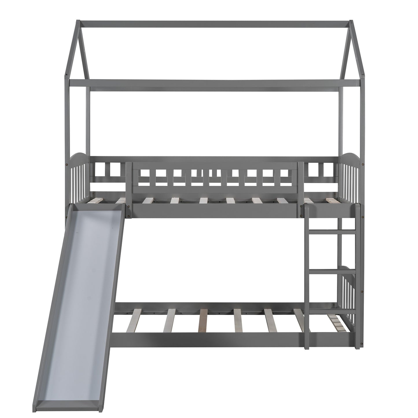 Gray Playhouse Frame Full Over Full Bunk Bed With Slide By Homeroots | Beds | Modishstore - 5