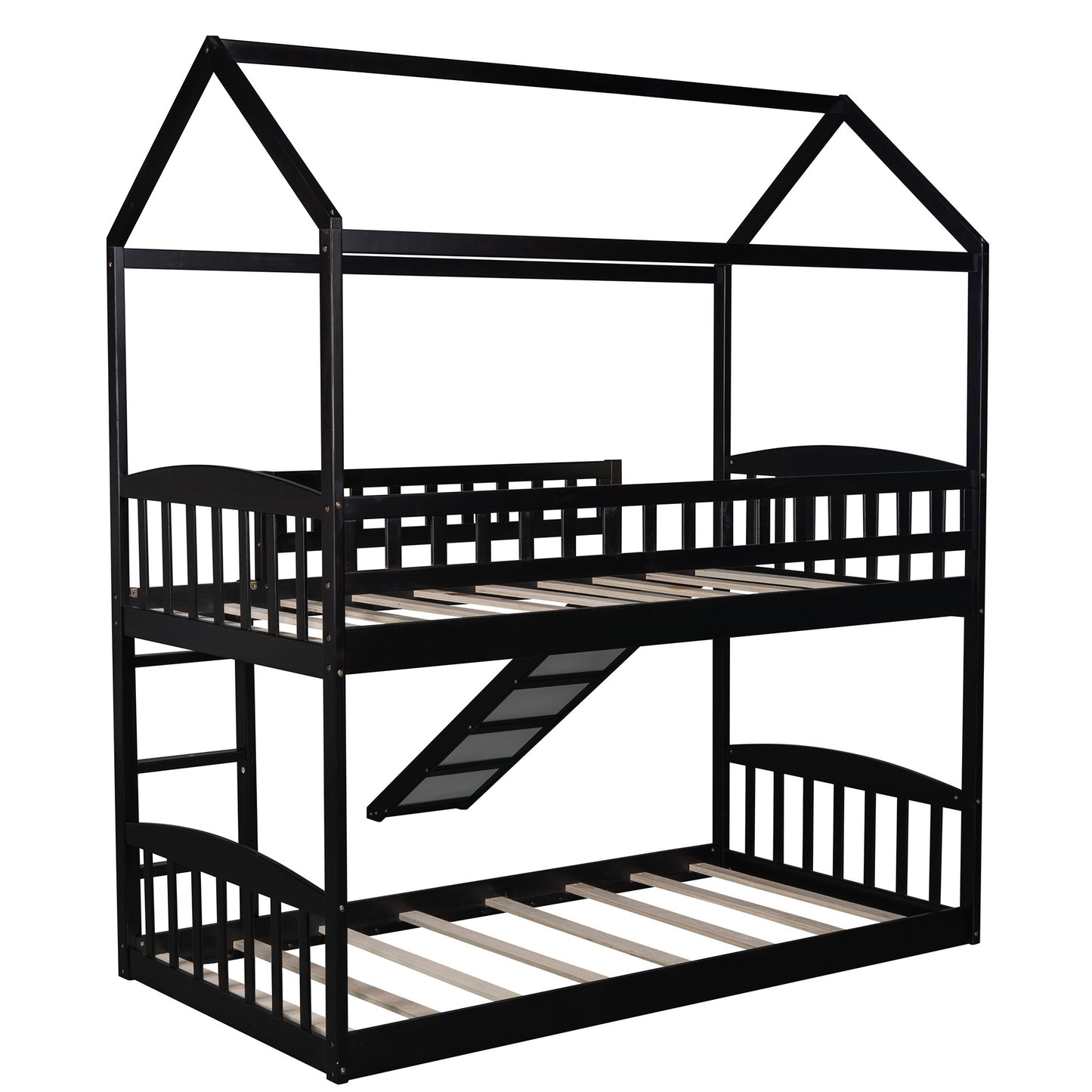 Gray Playhouse Frame Full Over Full Bunk Bed With Slide By Homeroots | Beds | Modishstore - 17